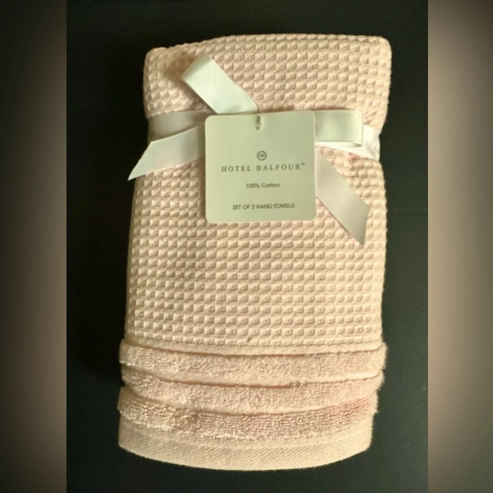 🎁2PC Hotel Balfour Bath Hand Towel Set - Cotton - Waffle - Dogwood Pink